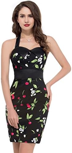 Vintage Party Pencil Dress 1950S Slim Fit Floral Short Cotton Size 6 CL4590