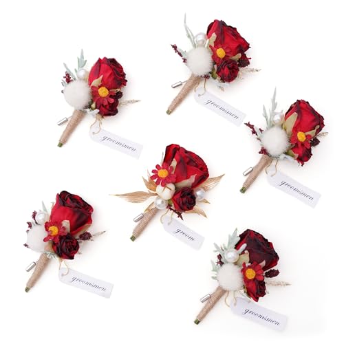 Angela flower Retro Red Rose Natural Dried Plants Boutonniere for Men, Set of 6, Corsage Groomsmen Guest Boutonniere Set for Wedding Ceremony Anniversary Prom Suit at Amazon