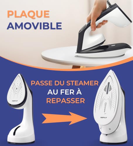 Ropilly Garment Steamer & Iron 2-in-1 1600 W, Removable Ceramic Sole, Vertical Steamer and Horizontal Ironing, Quick Conversion, Automatic Shutdown, Self-Cleaning