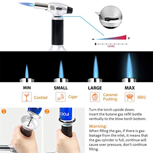 Professional Kitchen Torch, Cooking Torch Lighter, Culinary Blow Torch for Baking & BBQ & Desserts & Cocktail, Automatic Ignition Butane Powered Pro-torch, Butane Gas Not Included and Adjustable Flame - Thumbnail 3