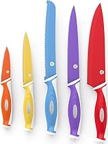 Vremi 10 Piece Colorful Knife Set - 5 Kitchen Knives with 5 Knife Sheath Covers - Chef Knife Sets with Carving Serrated Utility Chef's and Paring Knives - Colored Knife Set with Matching Color Case