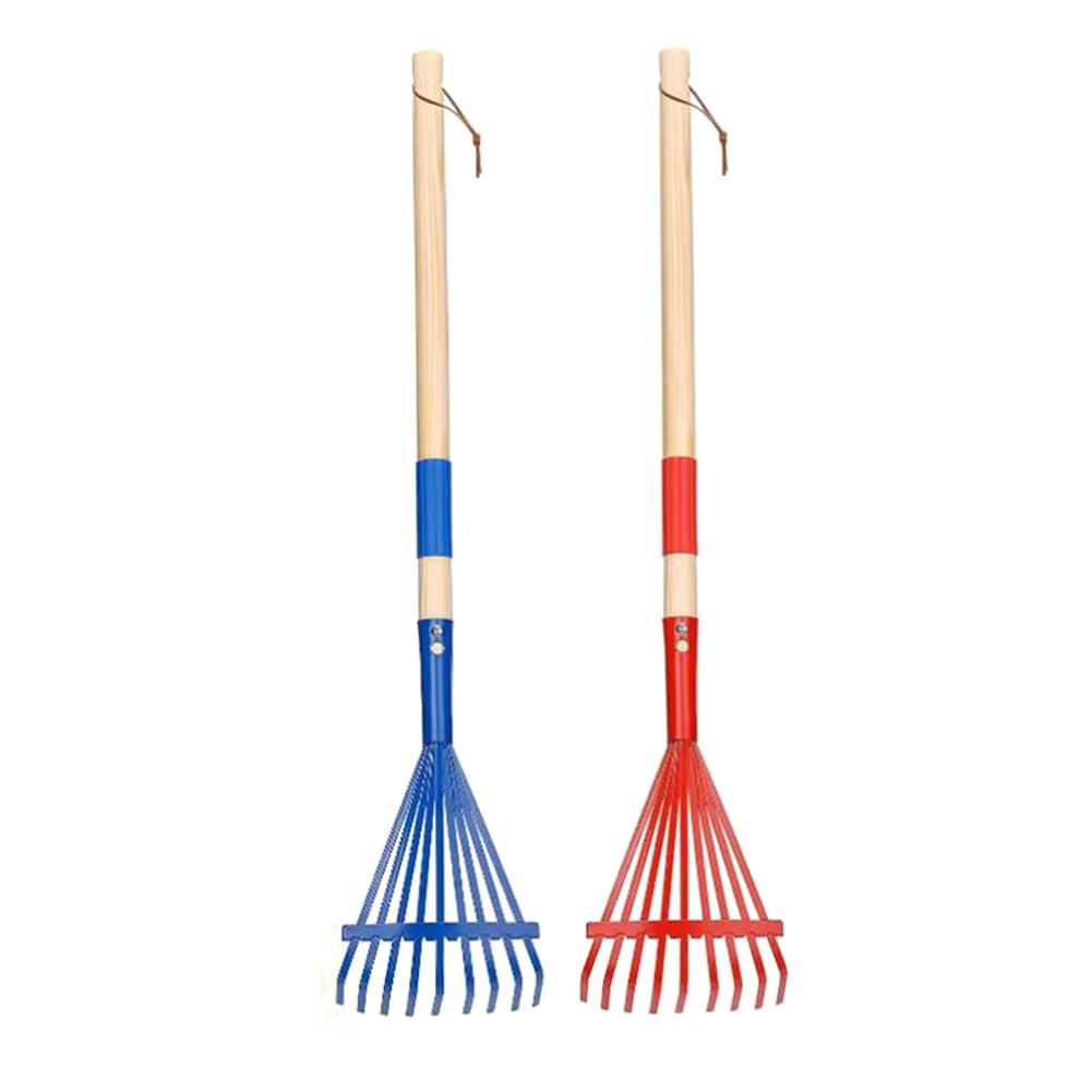 berjalan 2Pcs Metal Kids Rakes with Hardwood Handle 27'' Small Rake for Gardening Mini Rake for Kids Garden Lawn Yard Tools