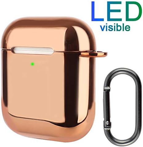 XORDING AirPods Case Front LED Visible Plating Soft TPU Protective Cover Shockproof Skin Airpods Accessories Kit for Apple AirPods 1 and AirPods 2 Charging 2019 (Rose Gold)