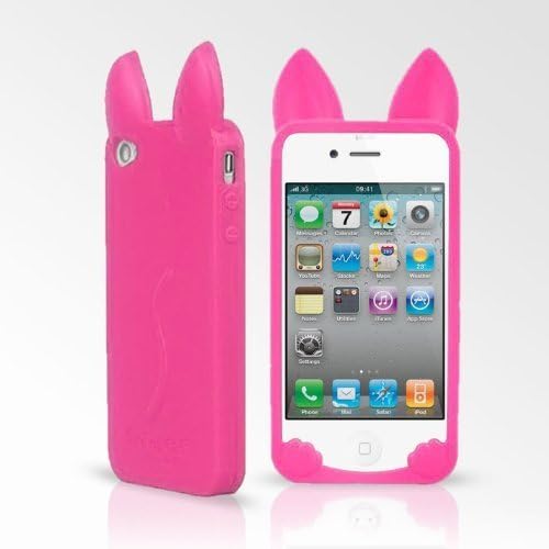 DE Hot Pink New Fashion Cartoon Animal Series With Ear Cute Koko Cat Pattern Style Soft Silicone Case Cover Shell for Apple iPhone 4 4G 4S
