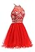 Ellames Women's Beaded Halter Homecoming Dress Short Tulle Prom Dress