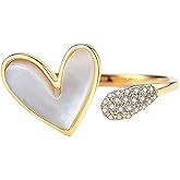 Unique Shell Heart Open Stacking Ring 925 Sterling Silver Crystal Cubic Zirconia Adjustable Expand Promise Love Endless Joint Thin Rings Dainty Statement Finger Bands Wedding Mother's Day Jewelry Gifts for Women Girls Daughter Bride