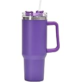 FAMKX 40oz Insulated Travel Mug Tumbler With Handle and Straw,Stainless Steel Double Wall Vacuum Cup Keep Drink Cold and Hot (Purple)