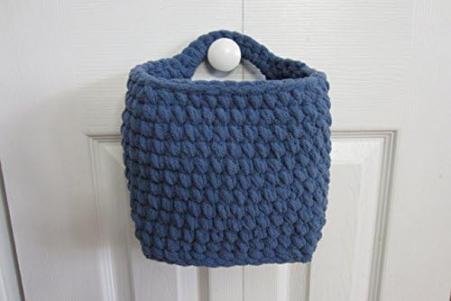 Large Hanging Basket, Rectangle Shaped, Crocheted Wall Baskets - Shown in Blue, Many Colors to Choose From!