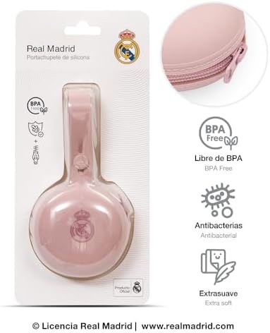- Porta-chupetas de silicone rosa Real Madrid |Seguro para Micro-ondas |Seguro para Máquina de Lavar Loiça|Livre de BPA