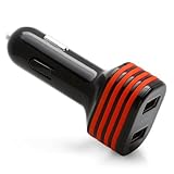 Aduro POWERUP 3.1 Amps/10W Dual USB Port Rapid Car Charger for Apple iPhone, iPad, Samsung Galaxy S3 / S4, Motorola DROID Razr, LG, HTC (Retail Packaging) Black/Red