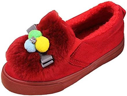 HiEase Girls Sweet Pom-Poms Mocassin Slippers Boots Outdoor Winter Shoes ( 13 M US Little Kid , Red )