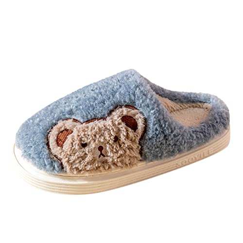 Womens Slippers Luxurious Winter Couples Home Shoes Comfortable Solid Color Flat Slippers Buttery Feeling Loungewear ( D-Blue, 10)