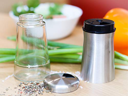 Pepper Shaker or Salt Shaker with Adjustable Pour Holes - Elegant Stainless Steel Spice Dispenser - Perfect for Himalayan, Table Salt, White and Black Pepper