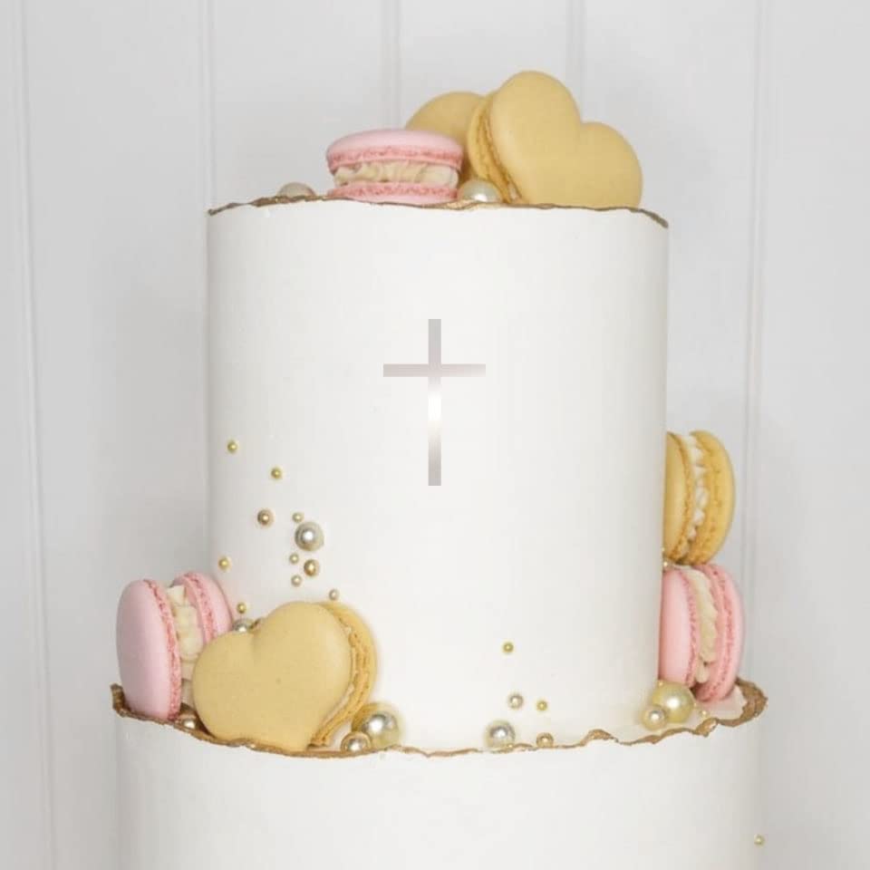 Blacked LaserTEC Cake Topper (Small Cross) Acrylic/Wood, Christening, Communion, Confirmation, 1 Silver