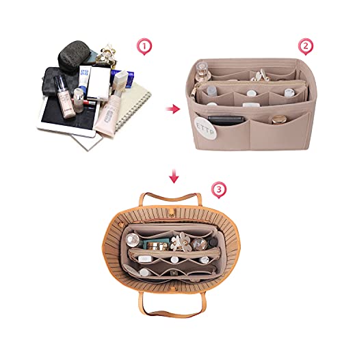 Purse Organizer Insert, Felt Tote Organizer Insert With Metal Zipper