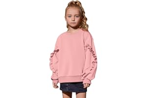 Mirawise Girls Pullover Crewneck Sweatshirt with Ruffle Trim Long Sleeve Cute Oversize Hoodie Solid Tops Sweaters for 4-13Y