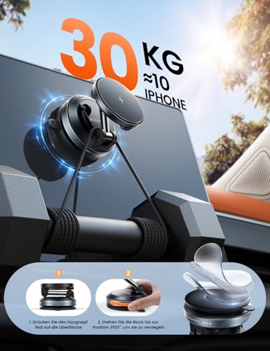 Lamicall 15 W for MagSafe Car Mount with Charging Function - [Top Vacuum] Magnetic Mobile Phone Holder Car Suction Cup for Dashboard & Windscreen, Magnetic Mobile Phone Holder Car Charger for iPhone