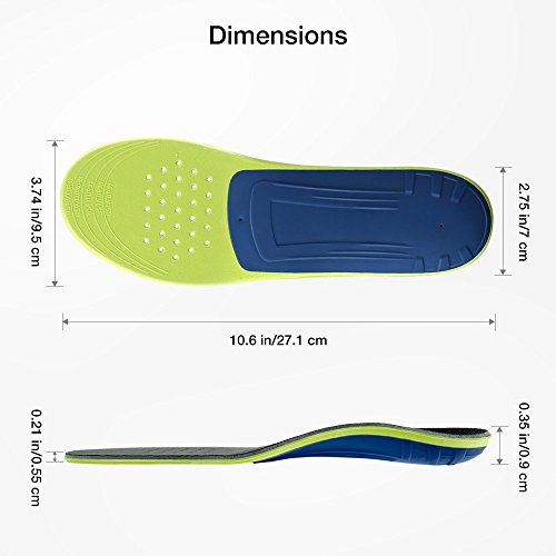 Plemo Insoles for Women Running Shoes, Breathable and Absorbent Sports Shoe Inserts for Plantar Fasciitis and Pain Relief (Size 6-10 Green)