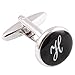HJ Men's 2PCS Rhodium Plated Cufflinks Silver Initial Letter Shirt Wedding Business 1 Pair Set Black H