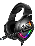 RUNMUS Gaming Headset PS4 Headset with 7.1 Surround Sound, Xbox One Headset with Noise Canceling Mic & RGB Light, Compatible w/ PS4, Xbox One(Adapter Not Included), PC, Laptop, NS, PS2