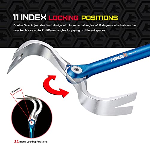 POPLOCK 17inch Indexing Pry Bar Nail Puller/Adjustable Cats Paw Deck