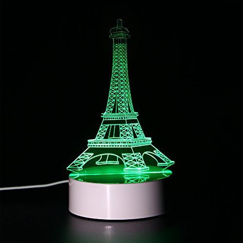PetrelKing 3D Optical Illusion Night Lamp 7 Colors-Changing Desk Lamp 3D Table Light with Intelligent Remote Control,60 '' Long USB Wire, Plug In(Eifel Tower)