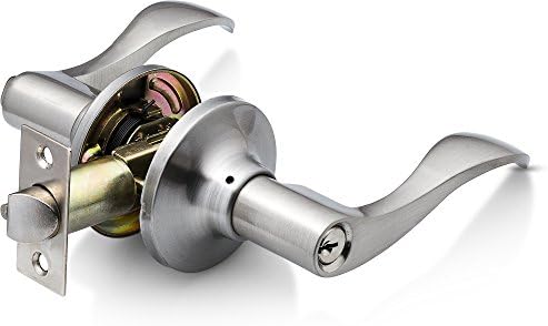 Berlin Modisch Entrance Lever Door Deal with [Lock with Two Keys] for Workplace or Entrance Door with a Satin Nickel End, Reversible for Proper & Left Aspect, Entry Lever Traditional Collection