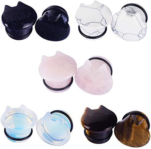 YOFANST Organic Stone Cute Cat Ear Stretching Plugs Gauge from 2g to 5/8"