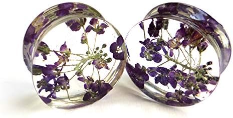 Eternity31 Purple Flower Ear Plugs Gauge Earrings Ear Tunnels Piercing Jewelry Wedding Bridal gauges Body Jewelry