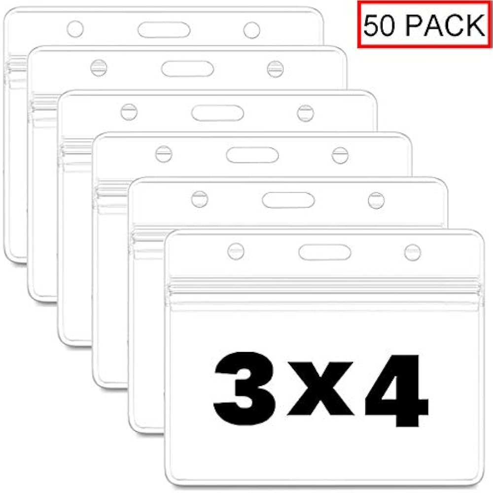 Sum's Badge Holders Horizontal 3x4 Name Sealable Waterproof Clear