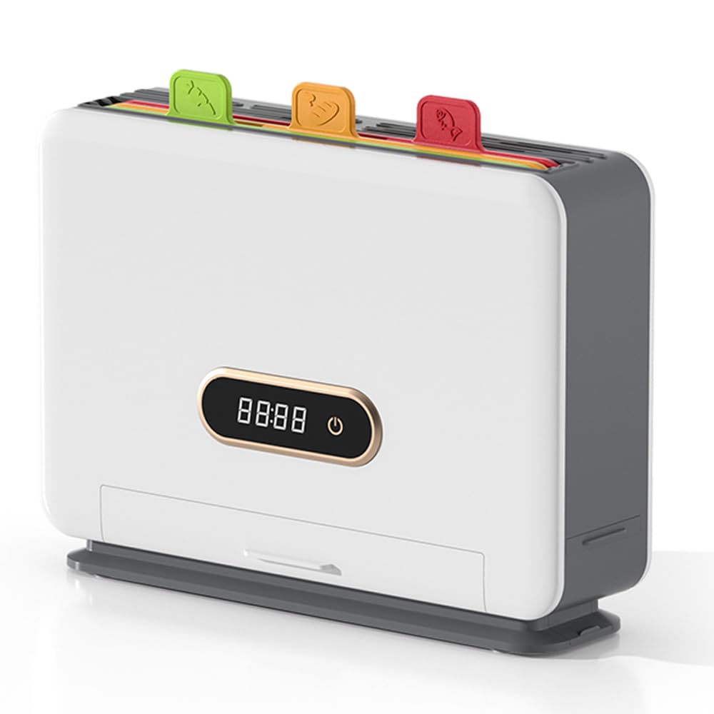 Photo 1 of Smart Cutting Board with Storage Stand, Self Cleaning Cutting Board Set with 3 Color Coded Cutting Boards, Drying Chopping Board & Knives Holder Organizer, Smart Home Gadgets for Kitchen, White