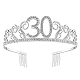 BABEYOND Crystal Rhinestone Tiara Princess Crown Birthday Crowns Silver Diamante Happy 18/20/21/30/40/50/60th Birthday (Silver-30th)