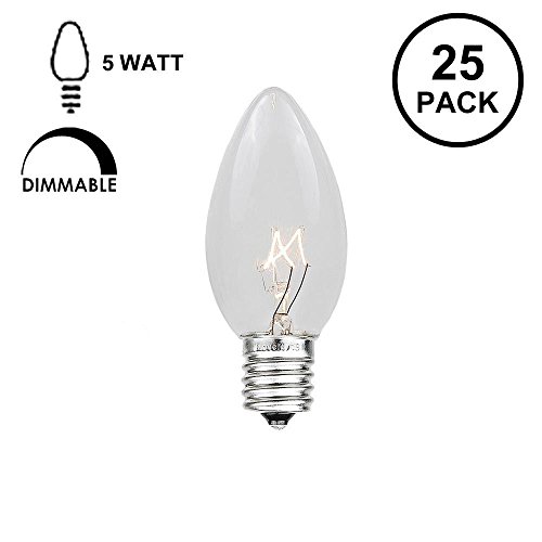 Novelty Lights 25 Pack C7 Outdoor String Light Christmas Replacement Bulbs, Clear, C7/E12 Candelabra Base, 5 Watt - Thumbnail 7