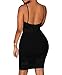 HUUSA Sexy Womens Sheer Stripes Accent V Neck Party Midi Dress (Small, Black)