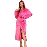 EK4YDNDS Womens Long Hooded Fleece Robe, Soft Warm Spa Bathrobe for Cozy Lightweight Loungewear