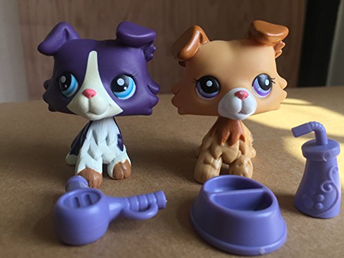 Mini Pet Shop Littlest 2PC LPS #1676 #2452 Collie Dog Puppy Blue Eyes Rare  Collection Toy Figure Girls Boys Children Kids Gift