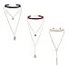 VK Accessories 3 Sets Multilayered Lace Chokers with Feather Rose Peadant Necklaces White Blue and Brown