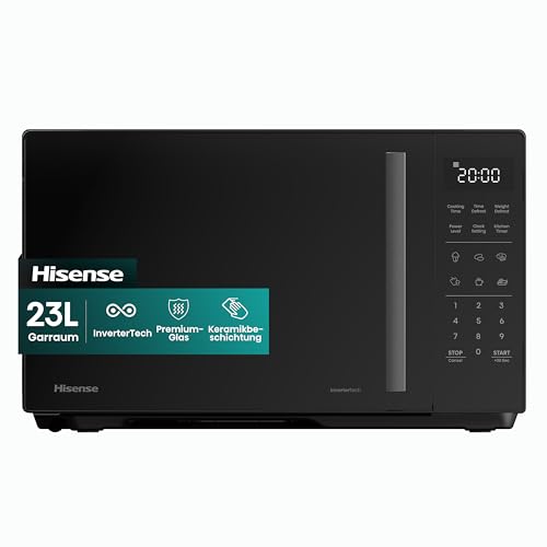 Hisense H23MOBS4HI Mikrowelle /23 L /900W /InverterTech/Keramikbeschichtung/Premium Glas/Maßgeschneidert, Mehrphasiges Kochen/Auftaufunktion/10 Leistu