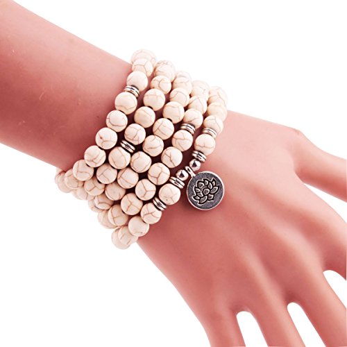 GVUSMIL 108 Mala Beads Wrap Bracelet for Yoga Bracelets Mala Beads Bracelet White