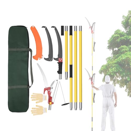 Manual Tree Pruner, 2-4m Pole Saws for Tree Trimming, Sharp Steel Blade and Scissors for High Branches Pruning