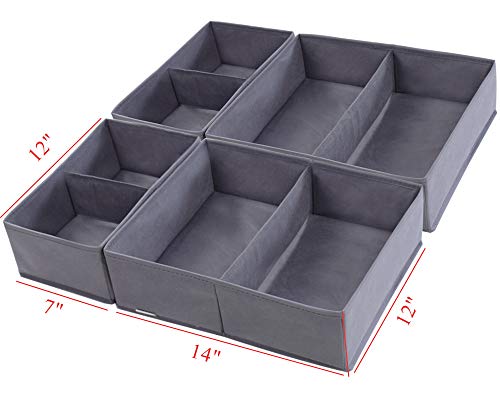 homyfort Clothes Drawer Organizer Dresser Dividers,Foldable Storage Bins Box Cubes for Underwears,Bras,Socks,Nursery/Kids Room,Cabinet Set of 4 Dark Grey