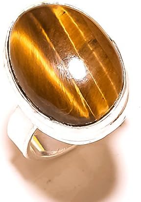 Low Price! Sizable! Handmade Jewelry! Brown Tiger Eye Sterling Silver Overlay 8 Grams Ring Size 5.5 US