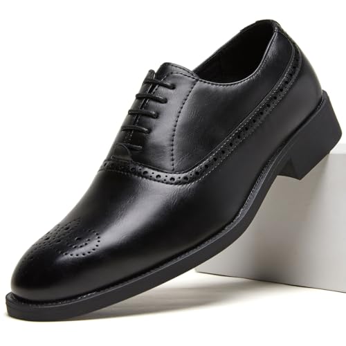 Men's Wingtip Brogue Dress Shoes - Leather Formal Oxfords for Business, Wedding & Office