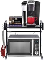 رف فرن الميكروويف من هامر تولز من الفولاذ الكربوني رف منضدة المطبخ طبقتان مع 3 خطافات يحمل 25 كجم سجادة مضادة للانزلاق قابل للتوسيع من 40 إلى 60 سم Amazon Ae