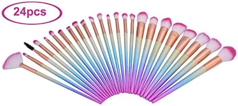 YUMUN 24PCS Rainbow Colorful Makeup Brush Set Soft No Shed