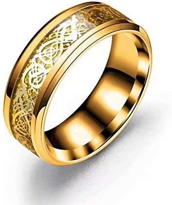 Men Ring - Dragon Scale Dragon Pattern Beveled Edges Celtic Rings Jewelry Wedding Band for Men Gold 10