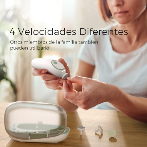 Momcozy - Lima de Uñas Para Bebé, Eléctrica, Recargable, Cortaúñas para Bebé, Con Luz Nocturna, 7 Almohadillas para Orejas de Repuesto para Cabeza de Molienda, Color Verde
