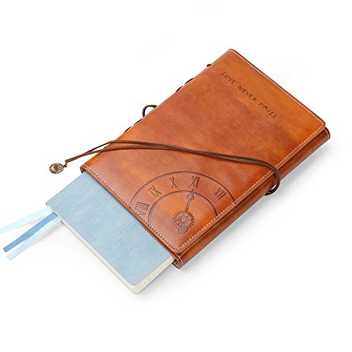 Vintage Refillable Leather Journals to Write in for Women Lined Paper, A5 Bound Notepad Diary, Daily Use Writing Gift Set with Inner Pockets/ Pen Holder/Dividers, Embossed Vegan Faux Leathe(A5, Brown) - Thumbnail 2
