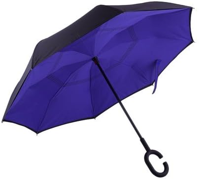Inside Out Reverse Folding Umbrella, Large Double Layer Outdoor Rain & Sun Inverted Open & Close No Drip Umbrella