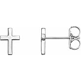 Solid 925 Sterling Silver Cross Crucifix Stud Earrings (7.5mm x 5.5mm)